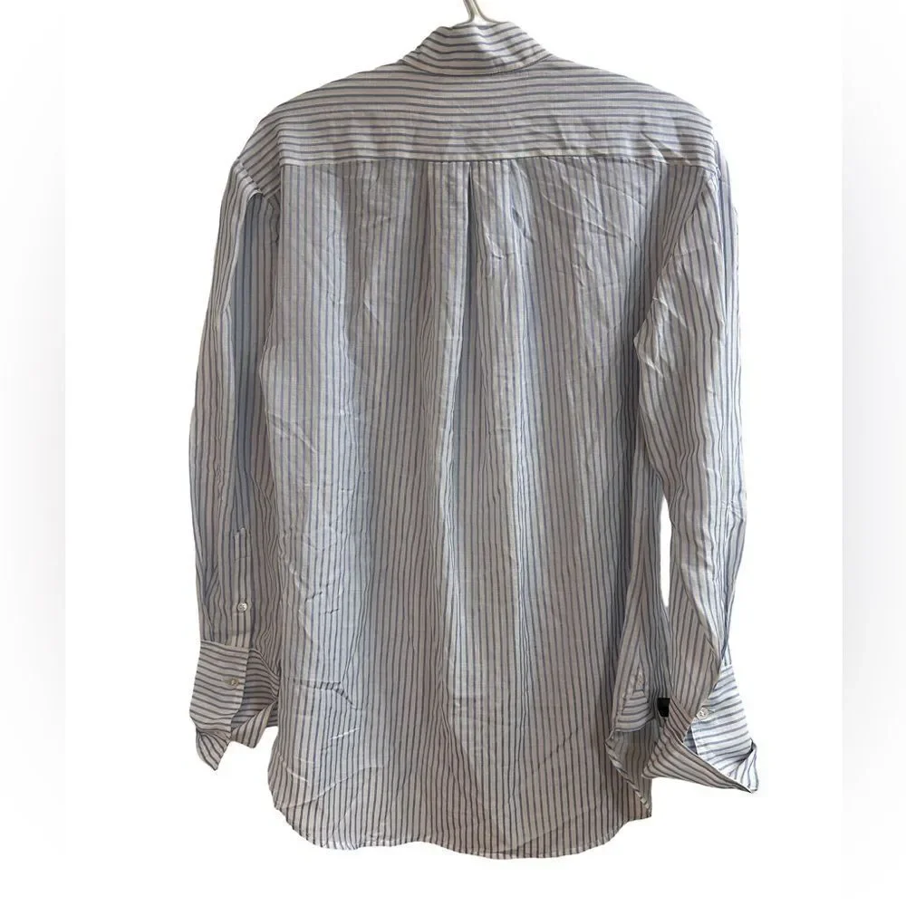 Frame NWT Pleated Clean Collared Chambray Striped Shirt Size S/M - Picture 3 of 8
